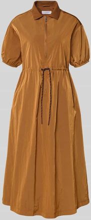 Rich & Royal Midikleid mit kurzem Rei&szlig;verschluss und Kordelzug an der Taille in Cognac, Gr&ouml;&szlig;e 34