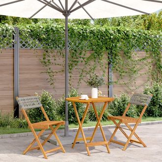 vidaXL Juego De Bistro De 3 Piezas Rat&aacute;n Pe Y Madera Maciza Gris Vidaxl
