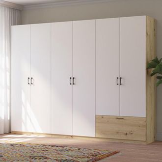Dmora Guardarropa Grande Lezasana, Armario Dormitorio 3 Estantes, Perchero, Un Caj&oacute;n, 269x210h Cm Blanco