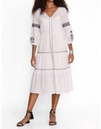 Johnny Was Cam Tiered Midi Dress In White