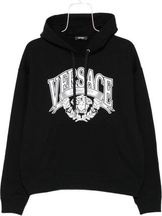 Versace Graphic Print Black Hoodie With Drawstring And Kangaroo Pocket