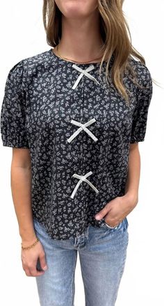 Wishlist Bow Detail Floral Blouse In Black/gray
