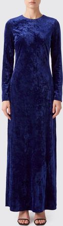 Semicouture Long Velvet Sheath Dress with Crew Neck