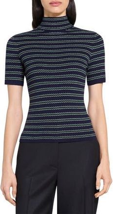 Theory Leenda Stripe Merino Wool Mock Neck Sweater in Deep Navy Multi at Nordstrom Rack, Size Medium