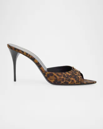 Saint Laurent 90mm Leopard Grosgrain Mule Pumps