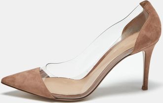 Gianvito Rossi Beige/transparent Suede And Pvc Plexi Pumps