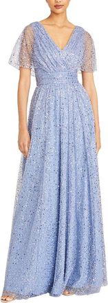 Theia Sabine V-Neck Beaded Gown