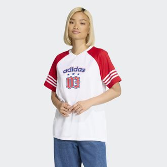 adidas T-Shirt ADIDAS ORIGINALS JERSEY, Damen, Gr. XXL, wei&szlig;, Obermaterial: 100% Polyester, V-Ausschnitt, Shirts T-Shirt, sportlicher Stil, Kurzarmdesign, oh