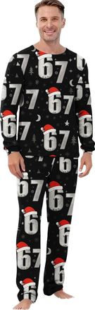 Generic Funny Six Seven 6 7 Meme Mens Pyjamas Set Christmas Family Xmas Santa Elf 67 T-Shirt Sleepwear Long Sleeve Tops And Pants 2 Piece Outfit Christmas Pjs