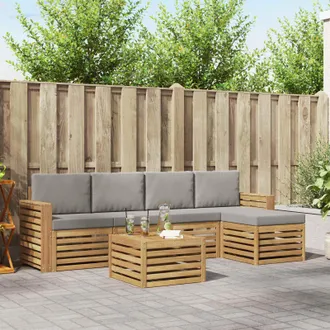 vidaXL Vidaxl Set Di Divani Da Esterno 6 Pz Bianco E Grigio Chiaro Poliestere