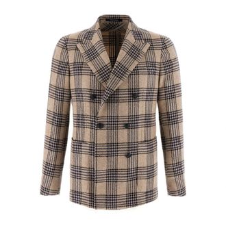 Tagliatore Blazers, male, Beige, Size: M Embroidered Wool Blend Blazer