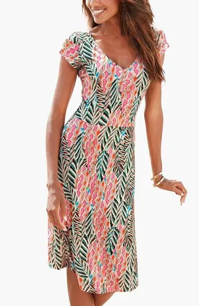 Lascana Womens Ruched V-Neck Dress in Multi Print at Nordstrom, Size 14