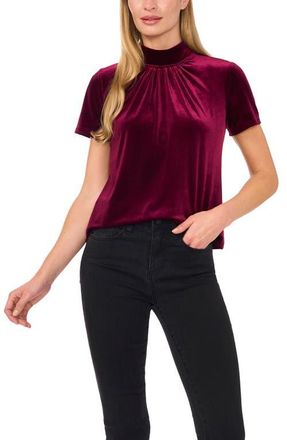 CeCe by Cynthia Steffe Mock Neck Cutout Stretch Velvet Top in Majestic Wine at Nordstrom, Size X-Small