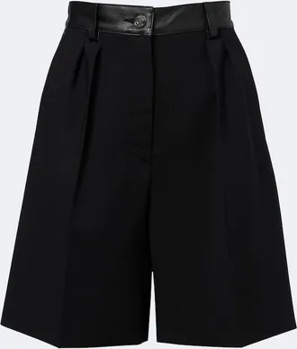 Max Mara Leather-trimmed wool-blend shorts