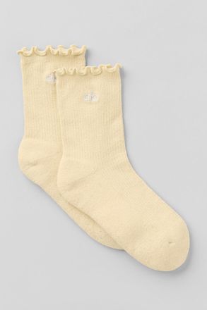 Alo | Womens Lettuce Edge Socks in Candlelight Yellow, Size: S/M (5-7.5)