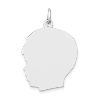 Diamond2Deal 14k White Gold Plain Large.018 Depth Facing Left Engravable Boy Charm Pendant