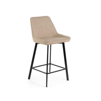 MondoViro Taburete alto de tela acolchado beige con reposapi&eacute;s 44x50 cm 94h