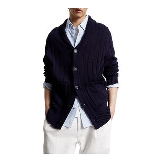 Tommy Hilfiger Cardigans, male, Blue, Size: XL Classic Shawl Cardigan
