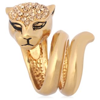 Roberto Cavalli Gold-Tone Crystal Panther Wrap Ring, Size 14