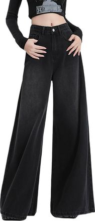 Generic Wide Leg Jeans for Women UK Flared Jeans Boyfriend High Waited Baggy Wide Leg Jeans Y2k Streetwear Retro Loose Fit Denim Pant with Pocket Holiday Esse