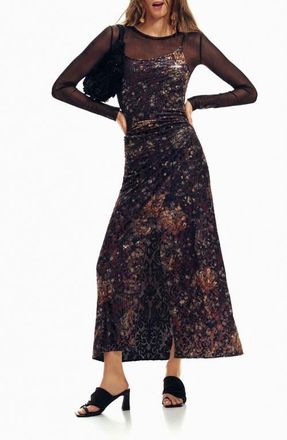 Desigual Metallic Mixed Print Long Sleeve Dress in Black at Nordstrom, Size X-Small