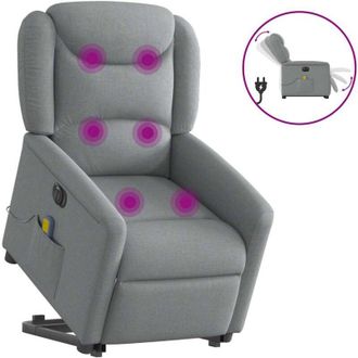 vidaXL Poltrona Alzapersona Massaggi Elettrica Grigio Chiaro Tessuto - Vidaxl