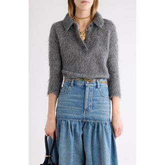 Chlo&eacute; Brushed Alpaca Blend Polo Sweater in Smoky Grey at Nordstrom, Size X-Small