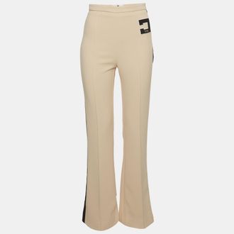 Elisabetta Franchi Beige Stretch Crepe Logo Detail Trousers