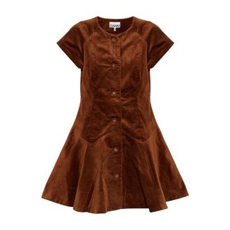 Ganni Corduroy Jurk - Dames - Korte kleedjes - Bruin - M - Katoen - Kleedjes