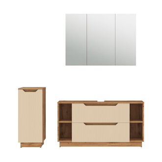 Vicco Conjunto De Muebles De Ba&ntilde;o De 3 Piezas Lotta, Rayas Roble/cachemira, 3 Partes, Vicco