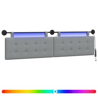 vidaXL Cabecero Colgante Con Luz Led Gris Claro Tela Vidaxl