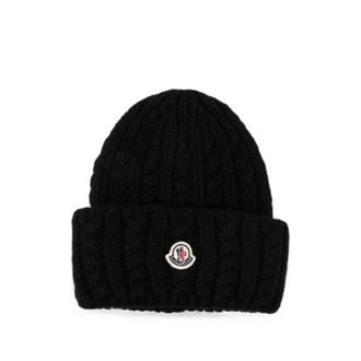 Moncler Cable-knit Logo-patch Beanie Hat