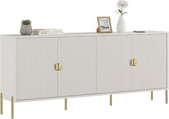 Dmora Credenza Arpina, Madia Cassetti, 4 Ripiani, Apertura Battente, 203x49x83h cm Beige
