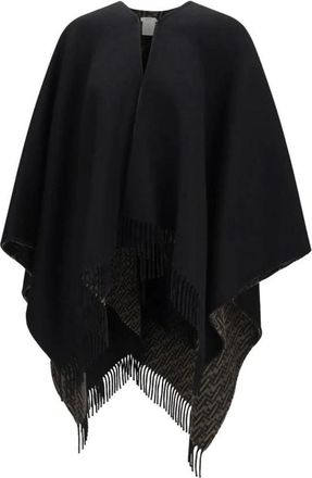 Fendi Jacquard Logo Cape - Dames - Jassen - Zwart - Maat: ONE Size Wol