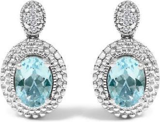 House of Brilliance Silver Diamond Accent and Topaz with Beaded Halo Drop Stud Earrings in White at Nordstrom