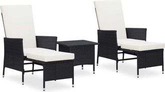 vidaXL Set De Muebles De Jard&iacute;n Y Cojines 3 Pzas Rat&aacute;n Sint&eacute;tico Negro Vidaxl