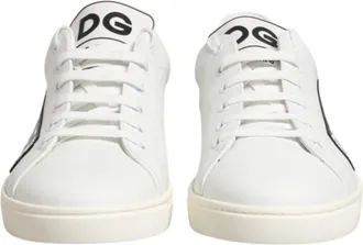 Dolce & Gabbana White Prince Leather Low Top Men Sneakers Mens Shoes (Pre-Owned)
