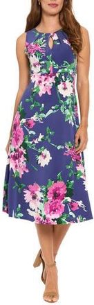 London Times Floral Keyhole A-Line Midi Dress in Navy/Fuchsia at Nordstrom Rack, Size 10