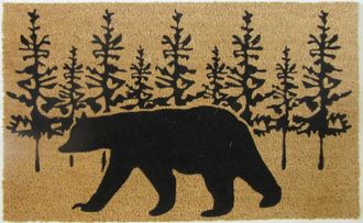 Imports Decor Bear Silhouette Coir Door Mat, Rustic Forest Wildlife Coconut Fiber Doormat with Non-Slip PVC Backing, Indoor Outdoor Entrance Rug