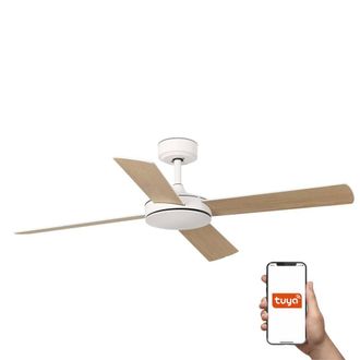 Netlighting Mallorca Large 4 Blade Ceiling Fan Matt White Maple Tuya Smart System in Brown