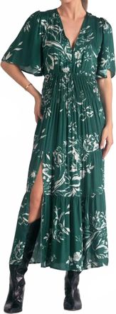 Elan Short Sleeve Maxi V-Neck Tiered Dress In Jade Toulouse
