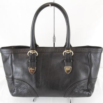 Gucci Guccissima Black Gg Leather Leather Tote Bag (Pre-Owned)