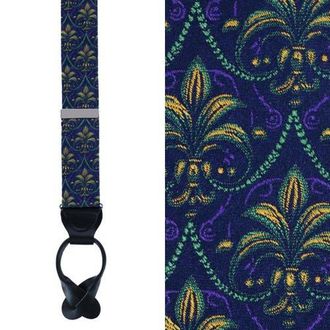 Trafalgar Store The French Quarter Fleur-de-Lis Silk Novelty Button End Suspenders in Purple, Yellow, And Green at Nordstrom