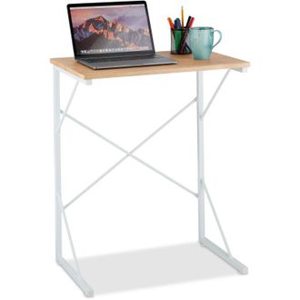 Relaxdays Relaxdays - Small Laptop Desk, Compact Computer Table, Home Office, Small, HxWxD: 75 x 60 x 40 cm, mdf & Metal, White