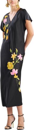 Natori Satin Essentials Embroidered Short Sleeve Caftan