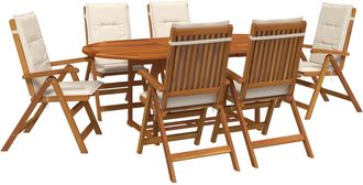 vidaXL Conjunto De Comedor Exterior Con Parasol 8 Uds. Blanco Crema Vidaxl