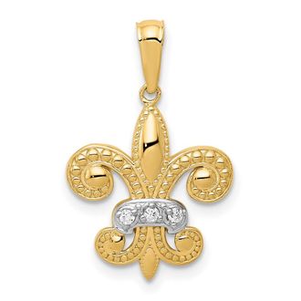 Diamond2Deal 14k Yellow Gold and White Rhodium Diamond Fleur de Lis Pendant