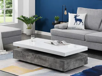 Vente-Unique Tavolino 2 cassetti in MDF Calcestruzzo e Bianco - FELIX