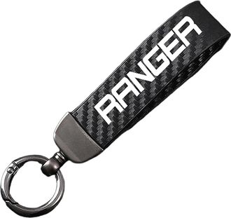 Generic Carbon Fiber Leather Car Keychain for fob Ford Ranger, Keyring 360°Rotatable Swivel Anti-Lost D-Ring,Black-12.5cm