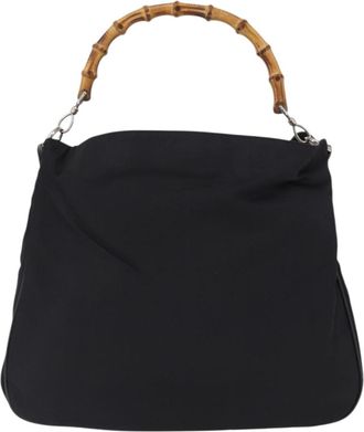 Gucci Vintage Bamboo Suede Black Canvas Backpack Bag (Pre-Owned)